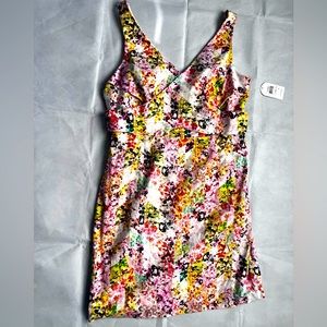 NWT Jessica Simpson Sheath Dress 12 Floral White Yellow Pink Sleeveless Spring
